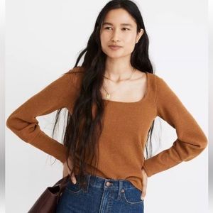 Madewell square neck rib knit top, long sleeves, cider orange, size XXS